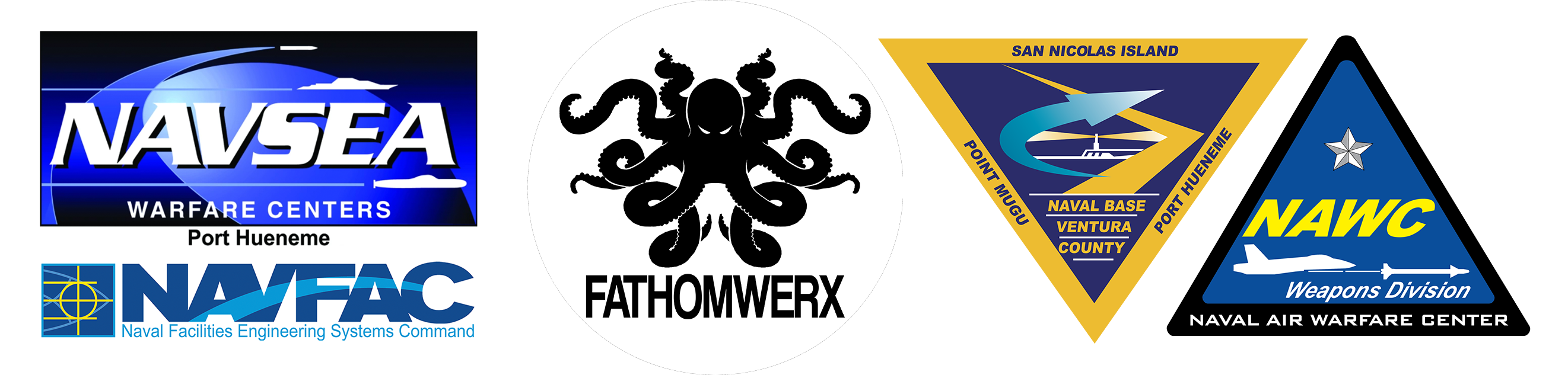 Partner logos: NAVSEA Warfare Centers Port Hueneme, NAVFAC, FATHOMWERX, Naval Base Ventura County, NAWC Weapons Division